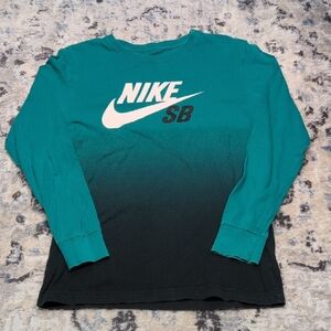 Nike SB Youth Large Long Sleeve Shirt Teal Black Ombre Fade Skateboarding Top